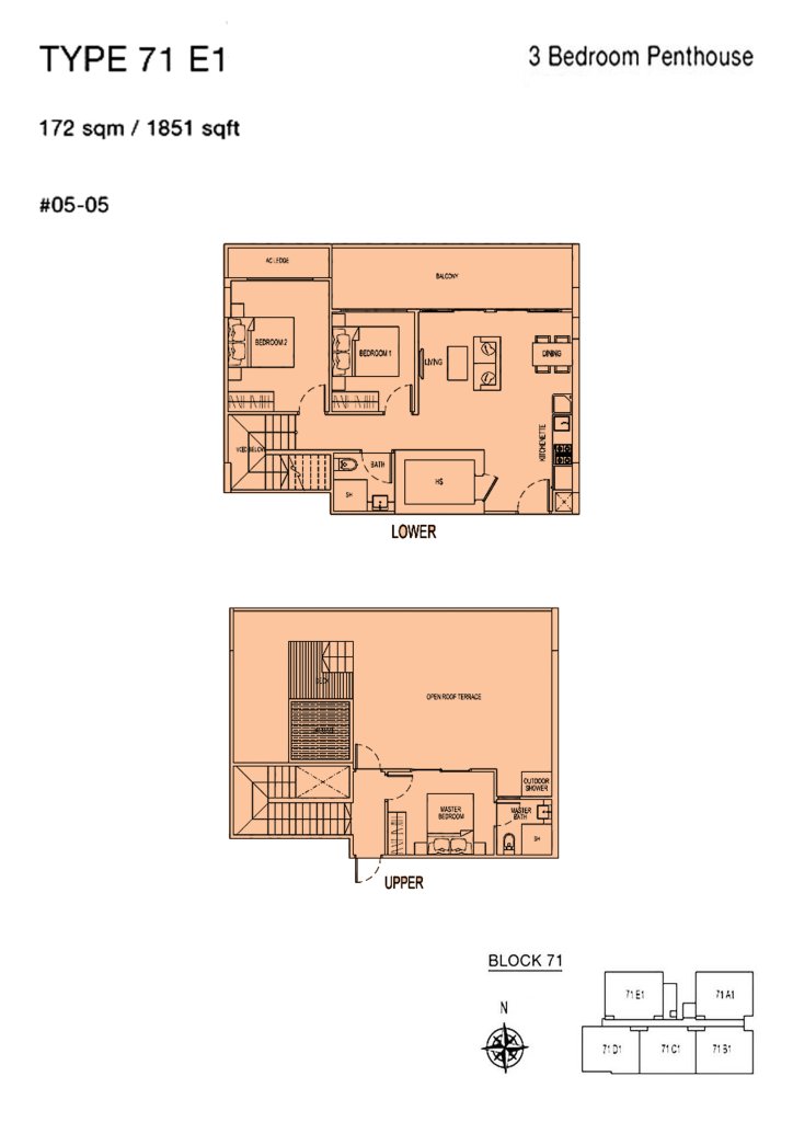 Parc Rosewood floor plan 71 sqft Type E1