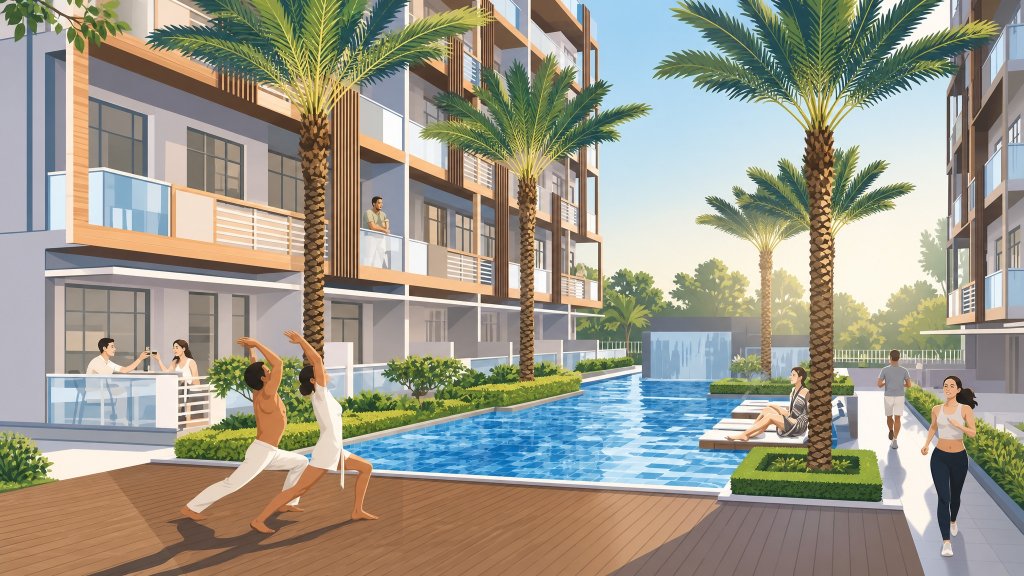 Parc Rosewood balcony and living room interior