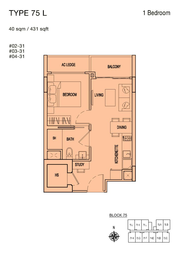 Parc Rosewood floor plan 75 sqft Type L