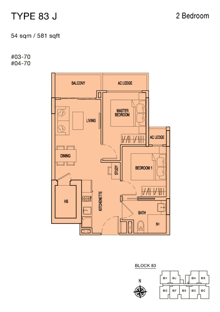 Parc Rosewood floor plan 83 sqft Type J