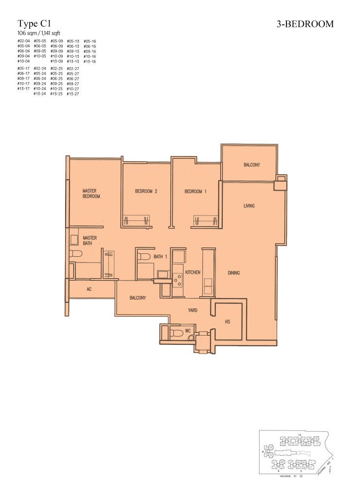 Parc Vera floor plan Type C1, 1141 sqft, Hougang, Singapore