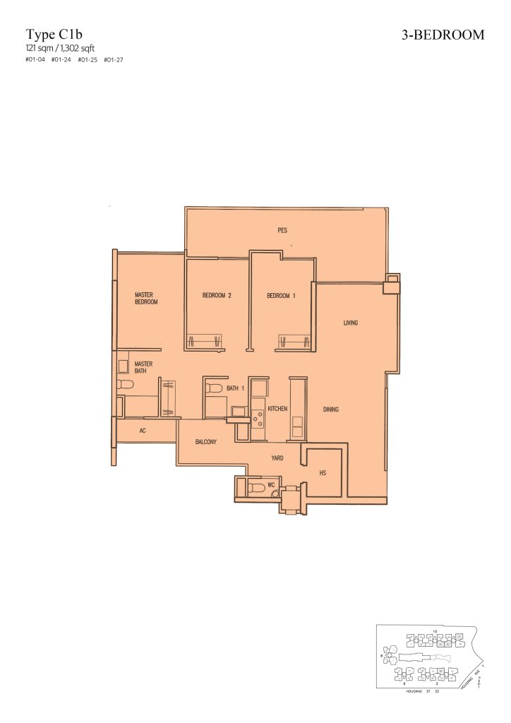 Parc Vera floor plan Type C1b, 1302 sqft, Hougang, Singapore
