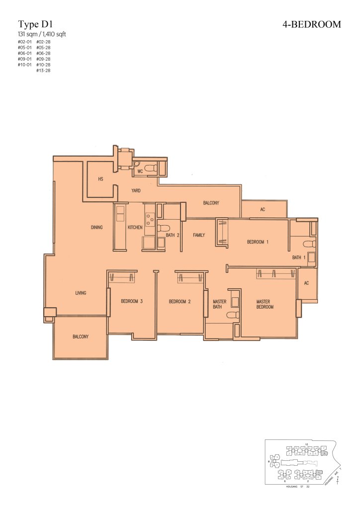 Parc Vera floor plan Type D1, 1410 sqft, Hougang, Singapore