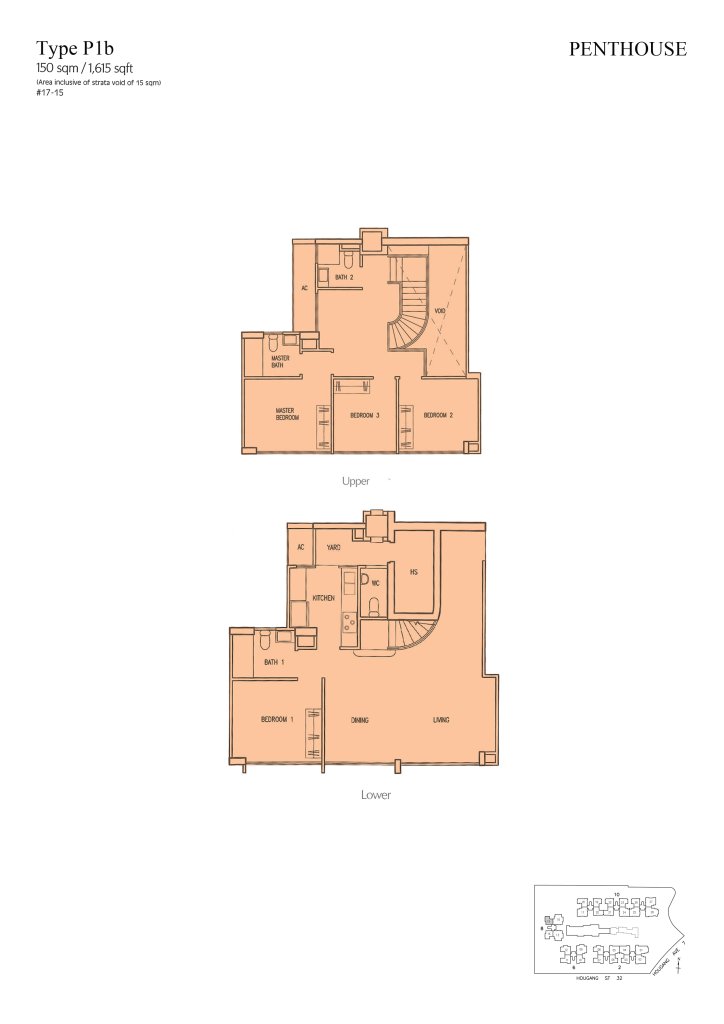 Parc Vera floor plan Type P1b, 1615 sqft, Hougang, Singapore