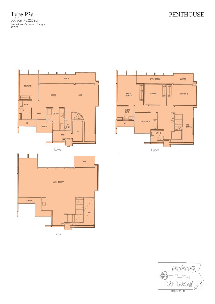 Parc Vera floor plan Type P3a, 3283 sqft, Hougang, Singapore