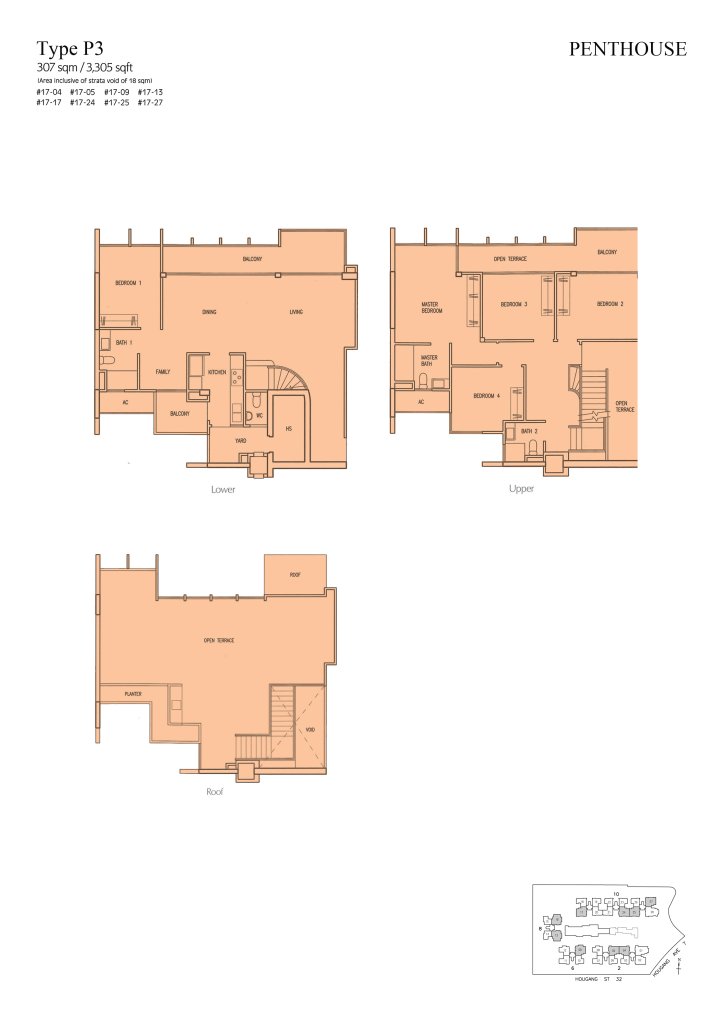 Parc Vera floor plan Type P3, 3305 sqft, Hougang, Singapore