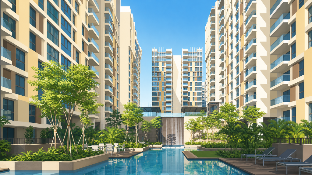 Parc Vera swimming pool between the towers