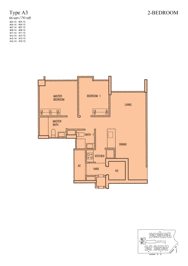 Parc Vera floor plan Type A3, 710 sqft, Hougang, Singapore