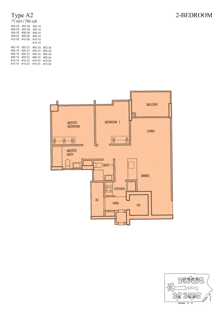 Parc Vera floor plan Type A2, 786 sqft, Hougang, Singapore