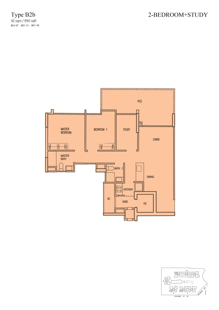 Parc Vera floor plan Type B2b, 990 sqft, Hougang, Singapore