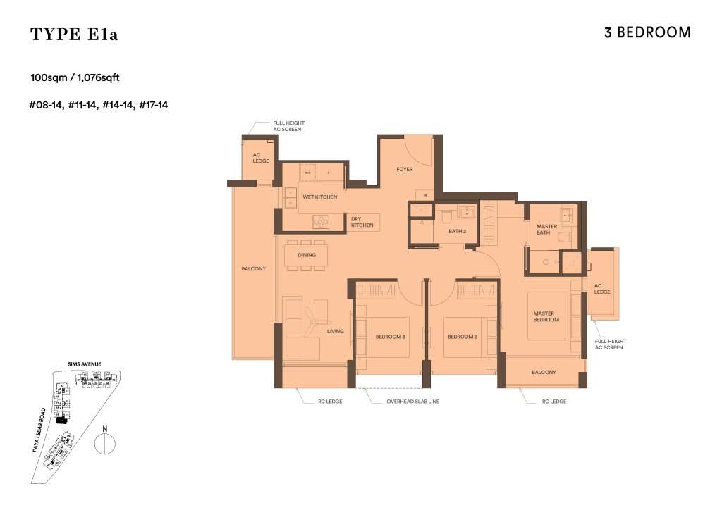 Park Place Residences floor plan 1,076 sqft Type E1a