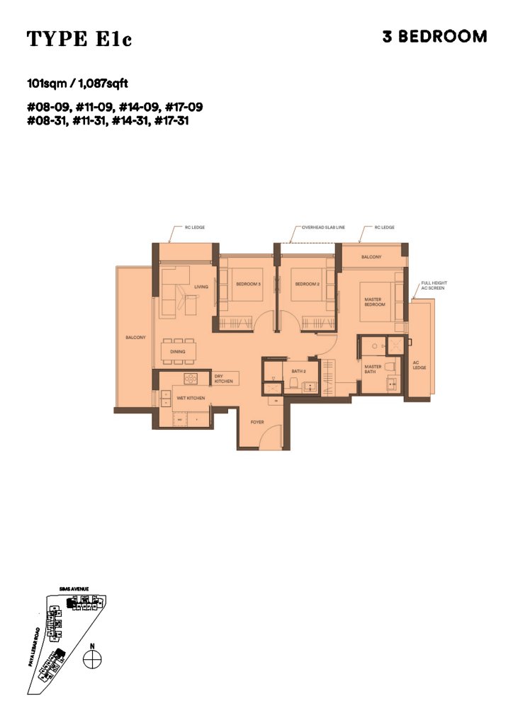 Park Place Residences floor plan 1,087 sqft Type E1c