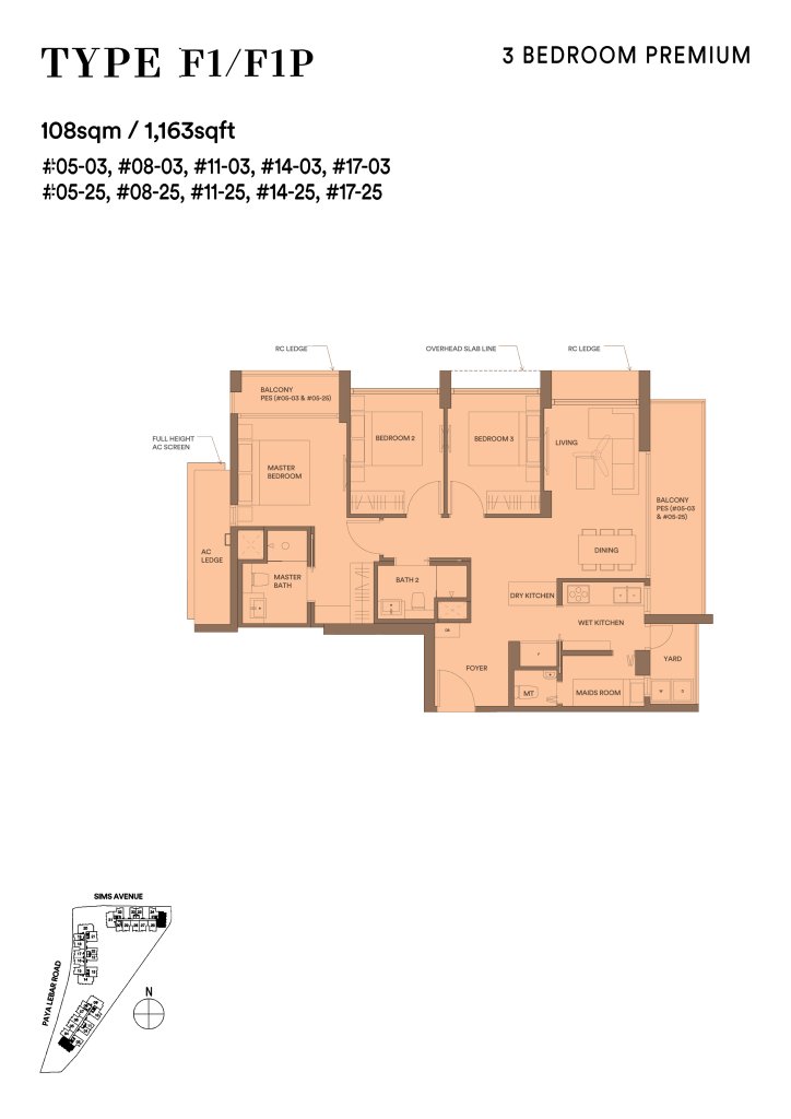 Park Place Residences floor plan 1,163 sqft Type F1