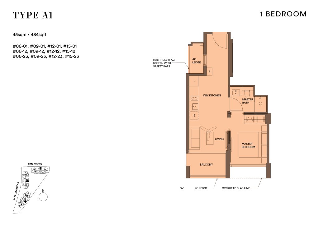 Park Place Residences floor plan 484 sqft Type A1