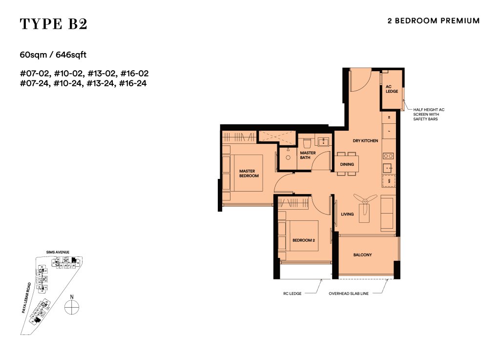 Park Place Residences floor plan 646 sqft Type B2