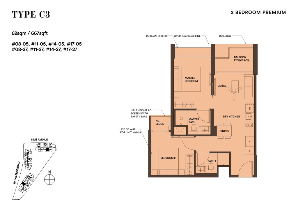 Park Place Residences floor plan 667 sqft Type C3
