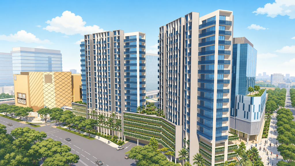 Park Place Residences the towers above the mall and offices