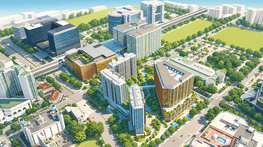 Park Place Residences aerial view over the Paya Lebar district