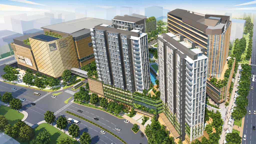 Park Place Residences aerial view of the towers and the offices