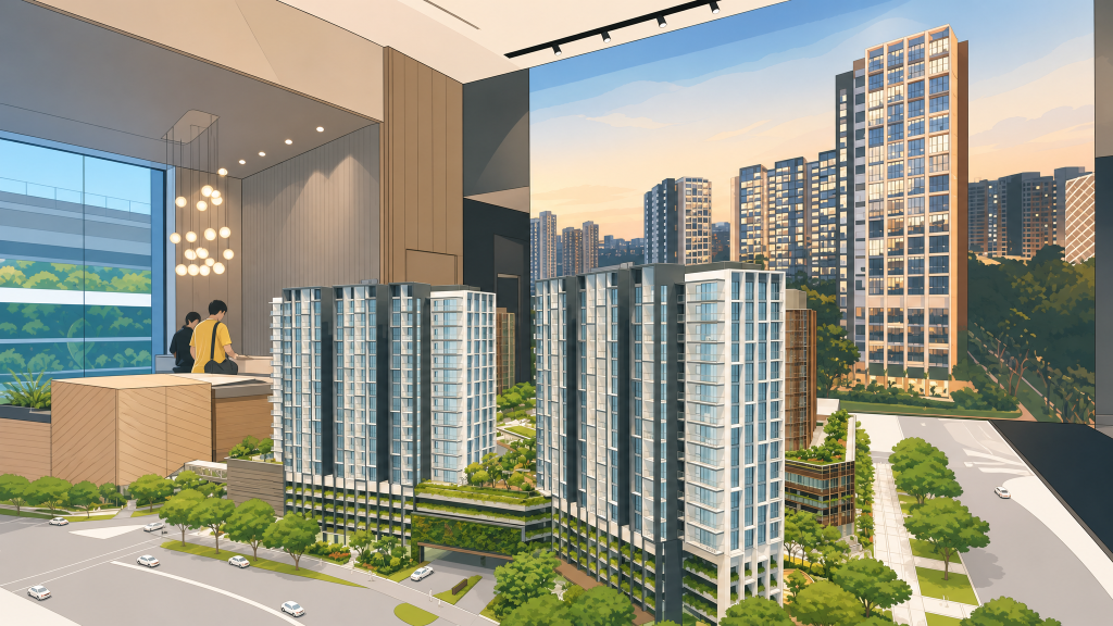 Park Place Residences the towers seen from the lobby lounge