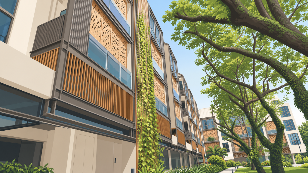 Parksuites the patterned screens on the block facade