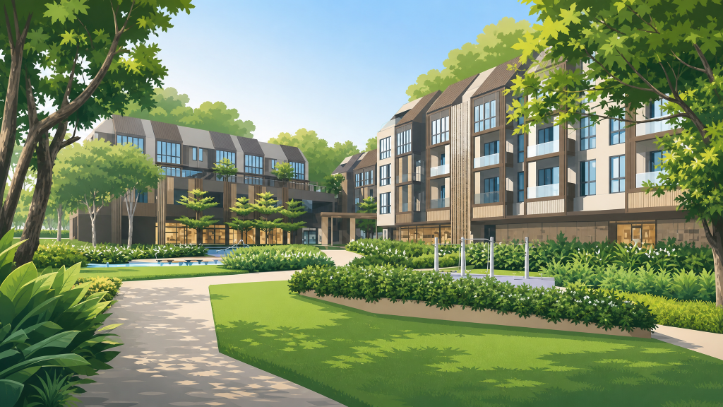 Parksuites the lawn and the retail frontage
