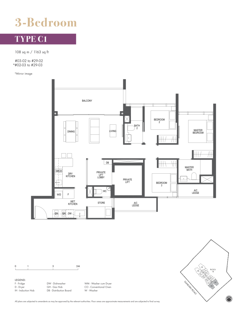 Pullman Residences floor plan 1,163 sqft Type C1