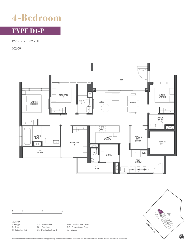 Pullman Residences floor plan 1,389 sqft Type D1-P