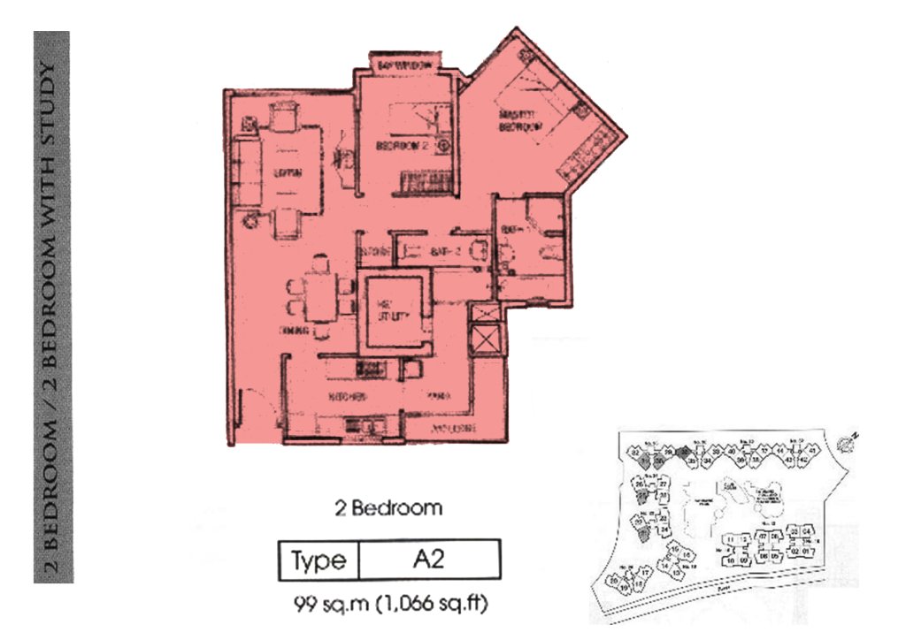 Rio Vista floor plan Type A2, 1066 sqft, Hougang, Singapore
