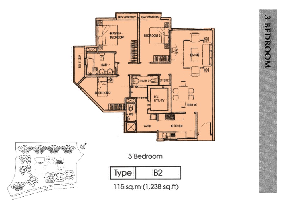 Rio Vista floor plan Type B2, 1238 sqft, Hougang, Singapore