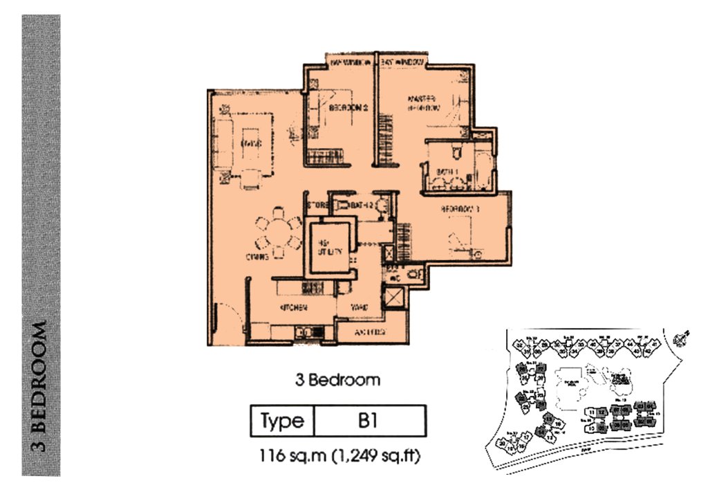 Rio Vista floor plan Type B1, 1249 sqft, Hougang, Singapore