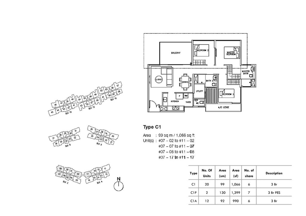 Ripple Bay 3 bedroom floor plan, 1,066 sqft, Type C1