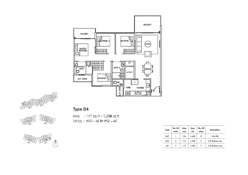 Ripple Bay 4 bedroom floor plan, 1,259 sqft, Type D4