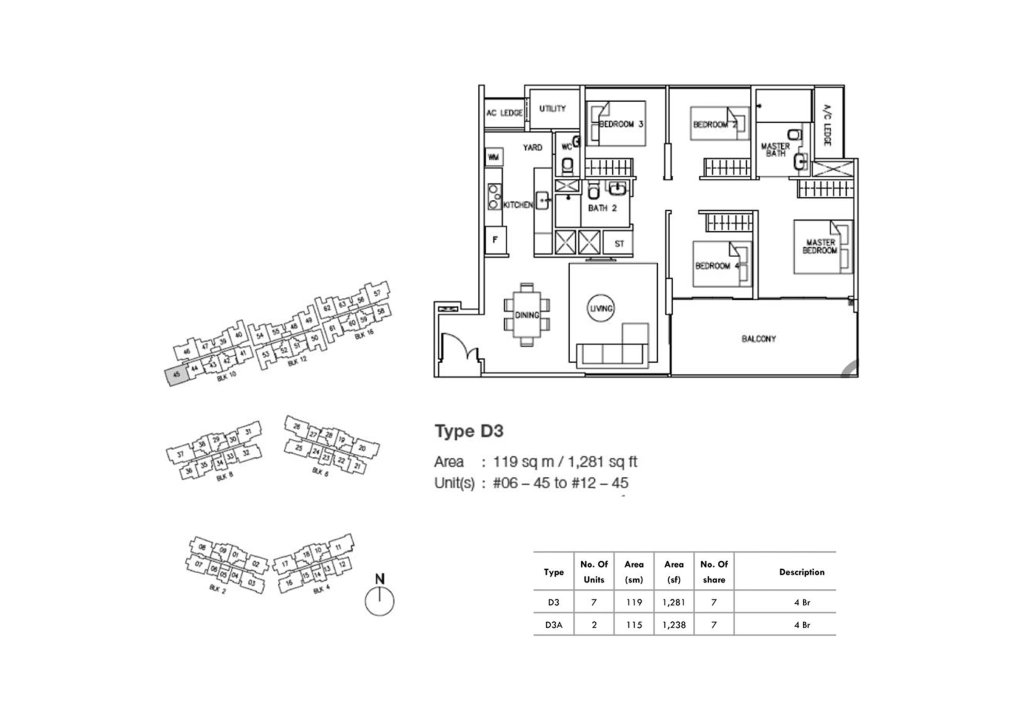 Ripple Bay 4 bedroom floor plan, 1,281 sqft, Type D3