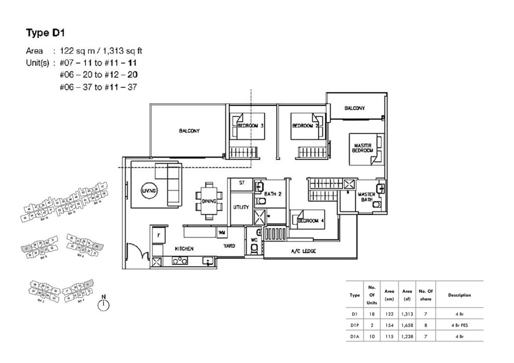 Ripple Bay 4 bedroom floor plan, 1,313 sqft, Type D1