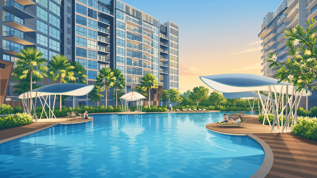 Ripple Bay swimming pool and canopy pavilion