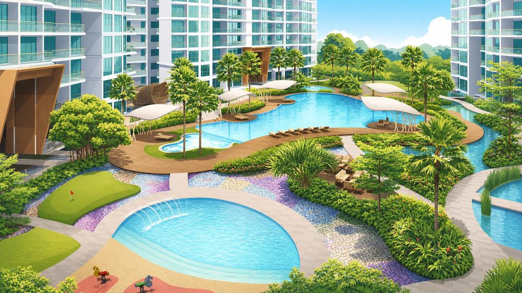 Ripple Bay children's pool and landscaping