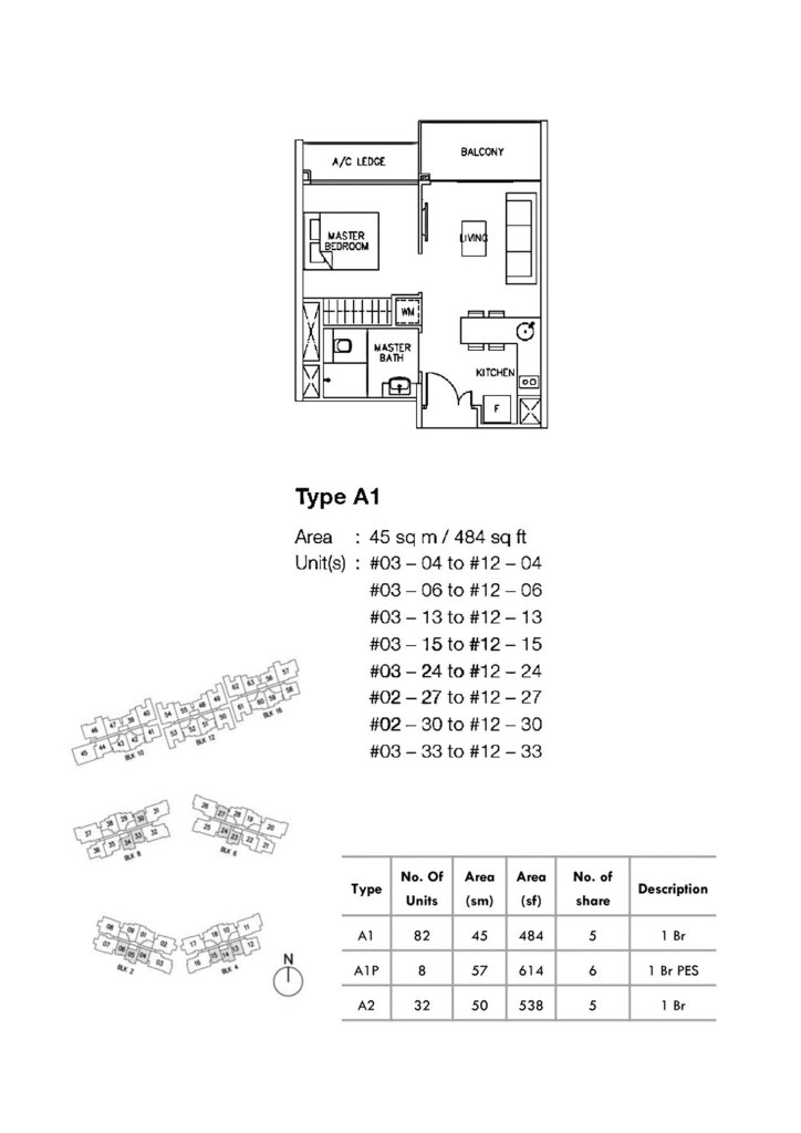 Ripple Bay 1 bedroom floor plan, 484 sqft, Type A1