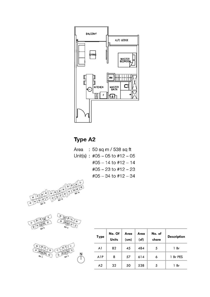 Ripple Bay 1 bedroom floor plan, 538 sqft, Type A2