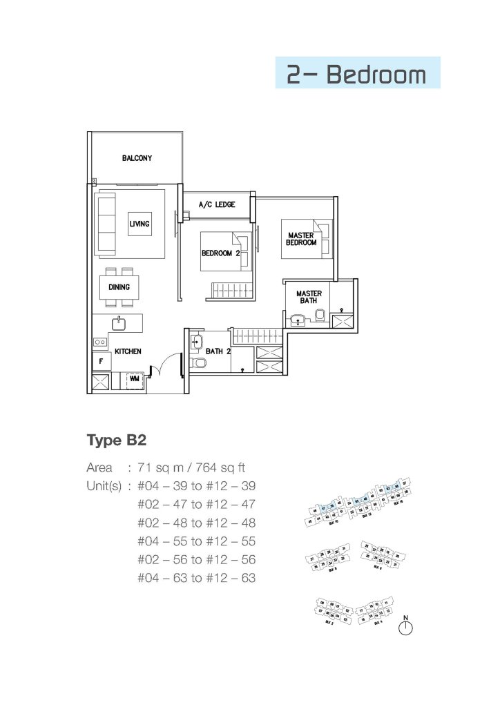 Ripple Bay 2 bedroom floor plan, 764 sqft, Type B2