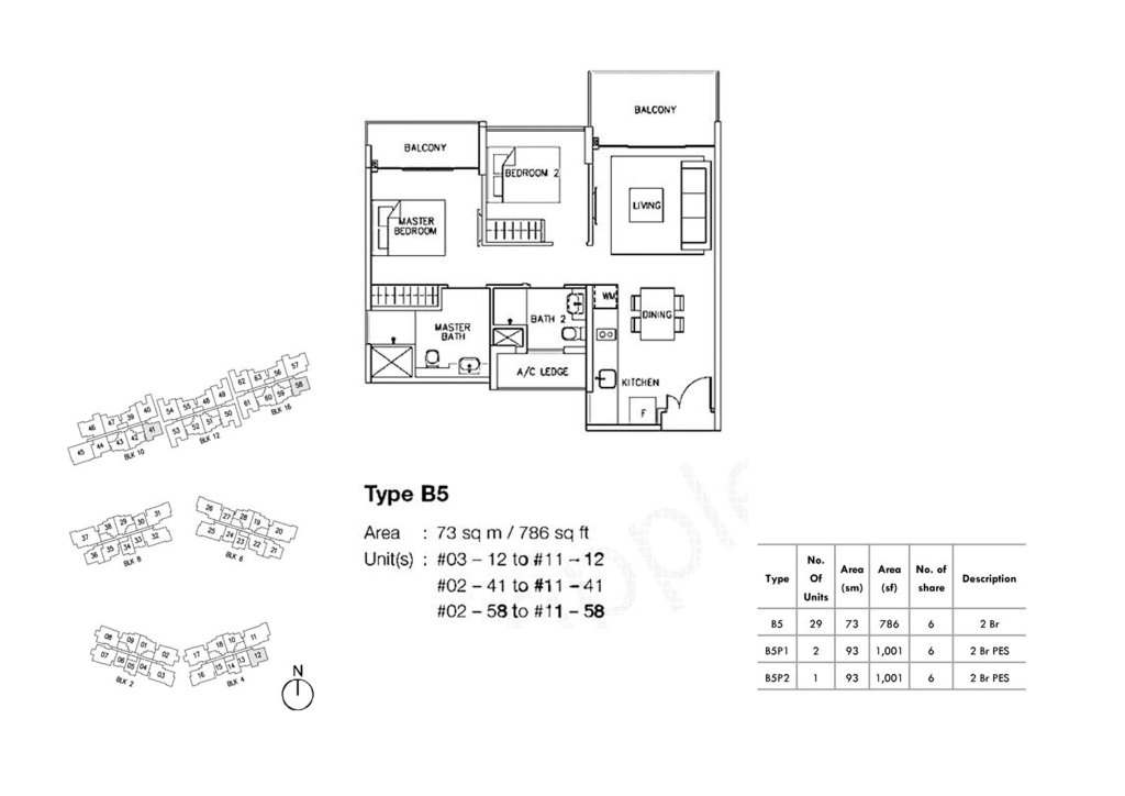 Ripple Bay 2 bedroom floor plan, 786 sqft, Type B5