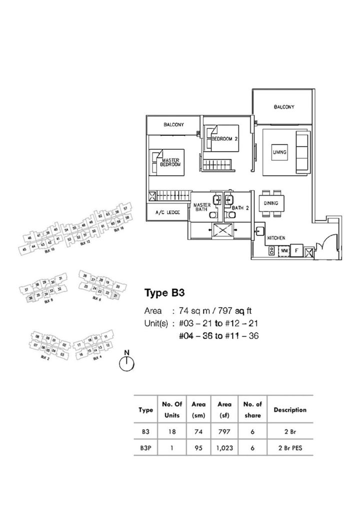 Ripple Bay 2 bedroom floor plan, 797 sqft, Type B3