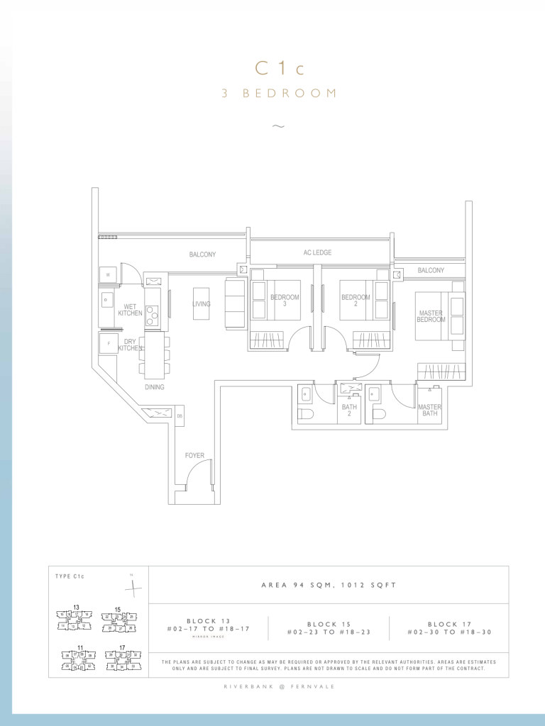 Riverbank at Fernvale floor plan 1,012 sqft Type C1c