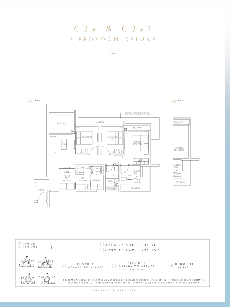 Riverbank at Fernvale floor plan 1,044 sqft Type C2a