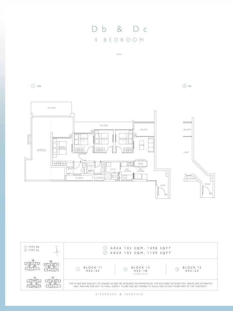 Riverbank at Fernvale floor plan 1,098 sqft Type Db
