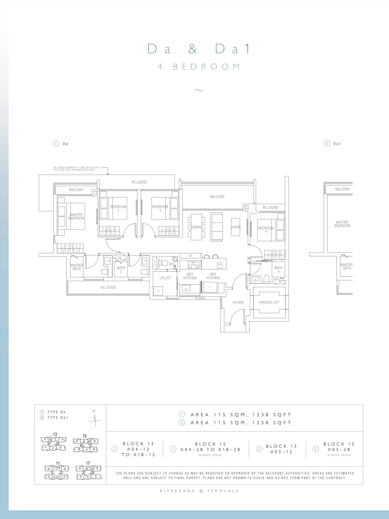 Riverbank at Fernvale floor plan 1,238 sqft Type Da