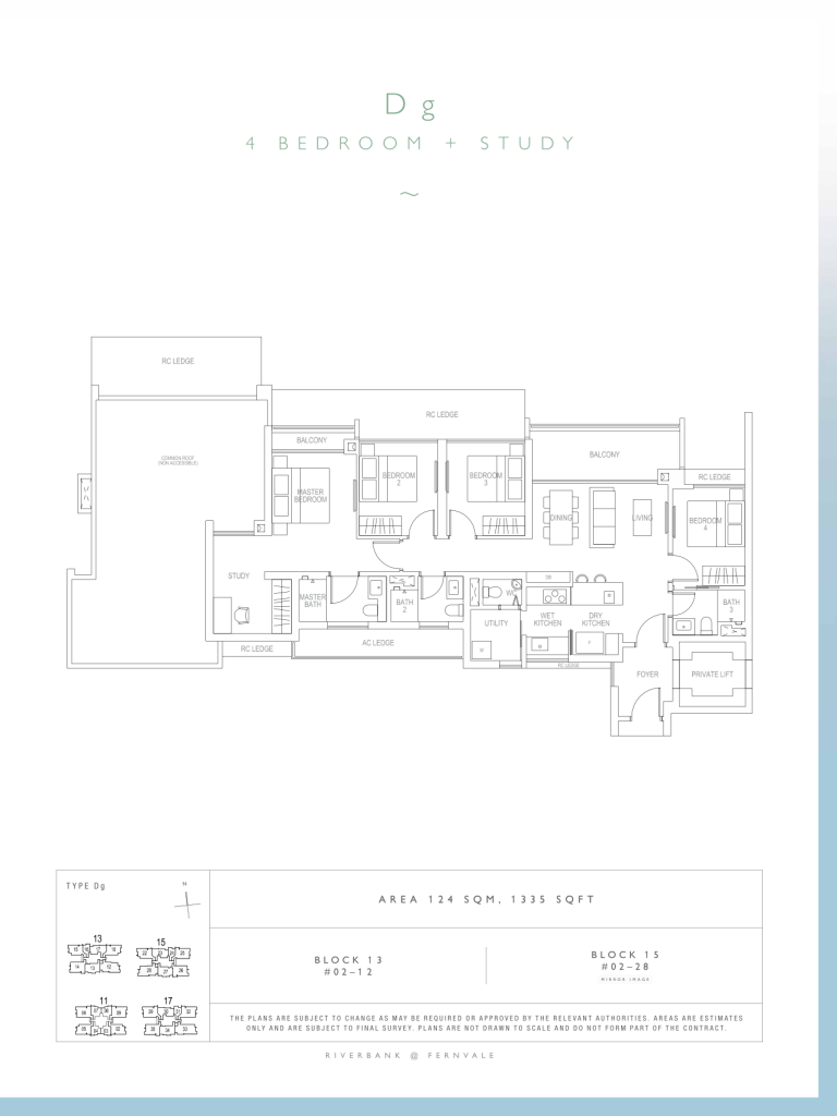 Riverbank at Fernvale floor plan 1,335 sqft Type Dg