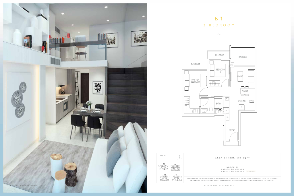 Riverbank at Fernvale floor plan 689 sqft Type B1