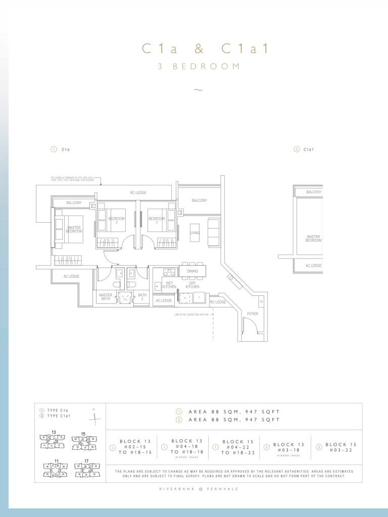 Riverbank at Fernvale floor plan 947 sqft Type C1a