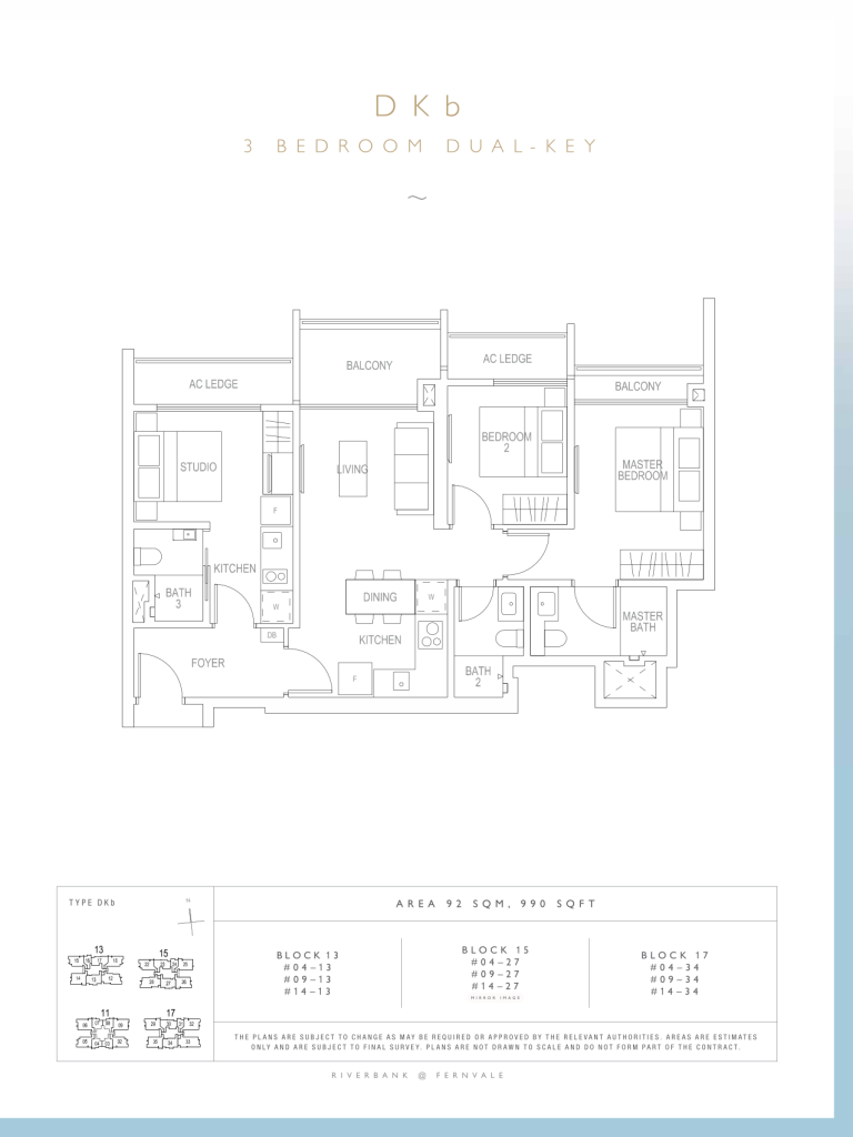 Riverbank at Fernvale floor plan 990 sqft Type DKb